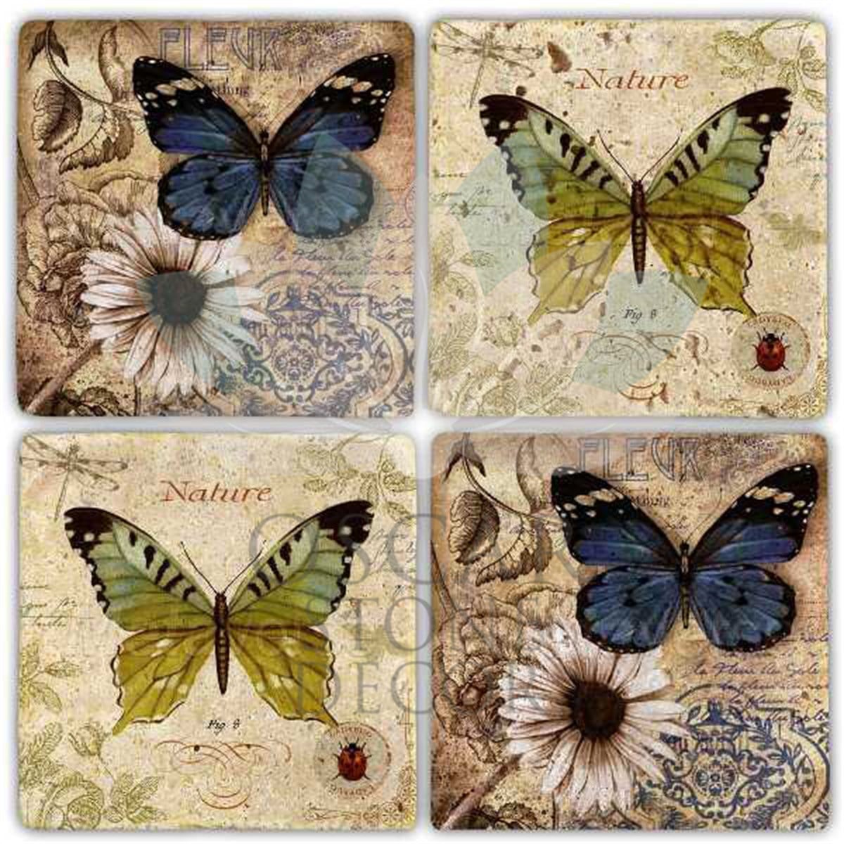 OSCAR STONE DECOR NATURE FLEUR 4'lü DOĞALTAŞ BARDAK ALTLIĞI / BA276 (COASTER)