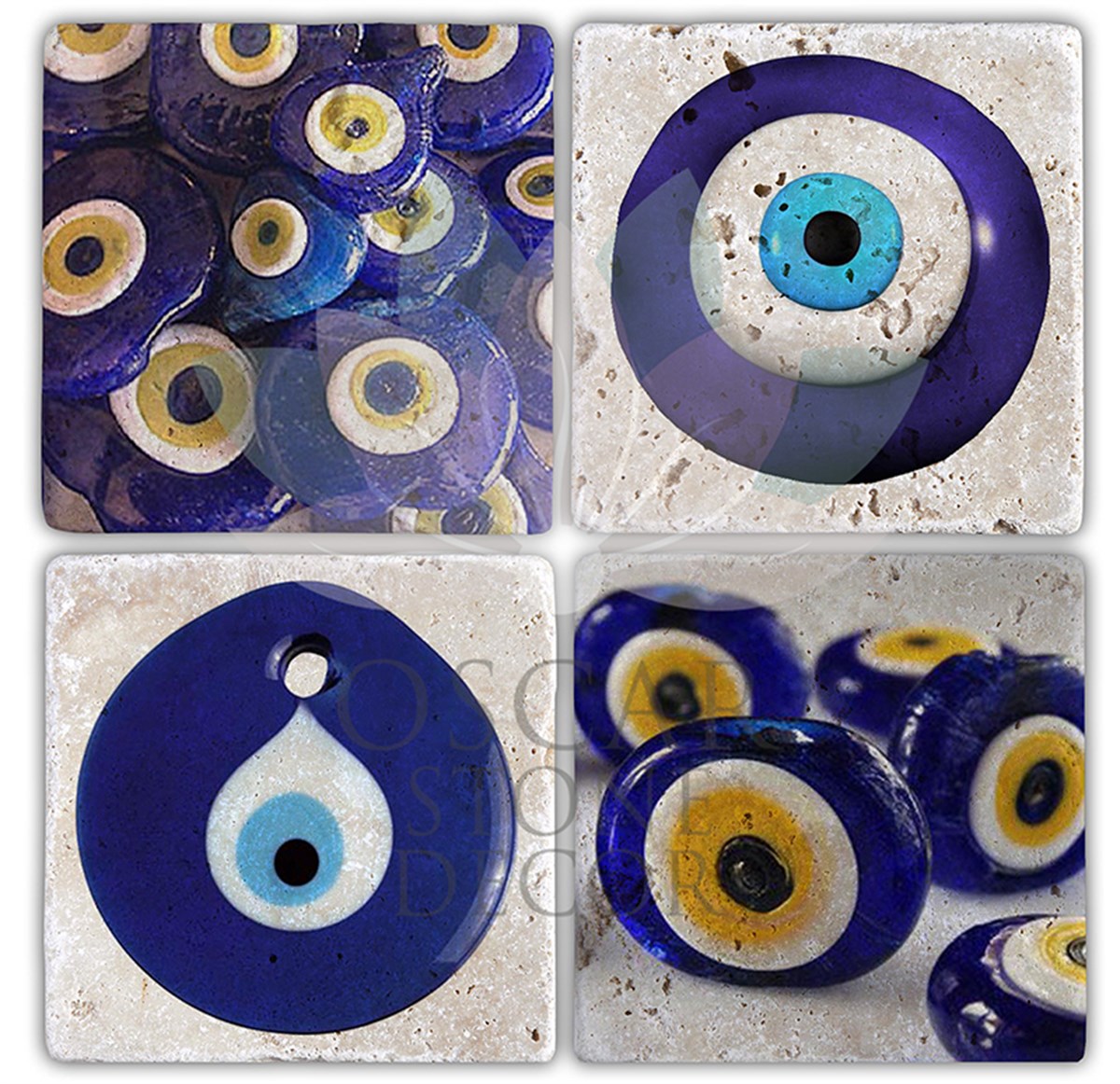 OSCAR STONE DECOR NAZAR 2 4'lü DOĞALTAŞ BARDAK ALTLIĞI / BA135 (COASTER)