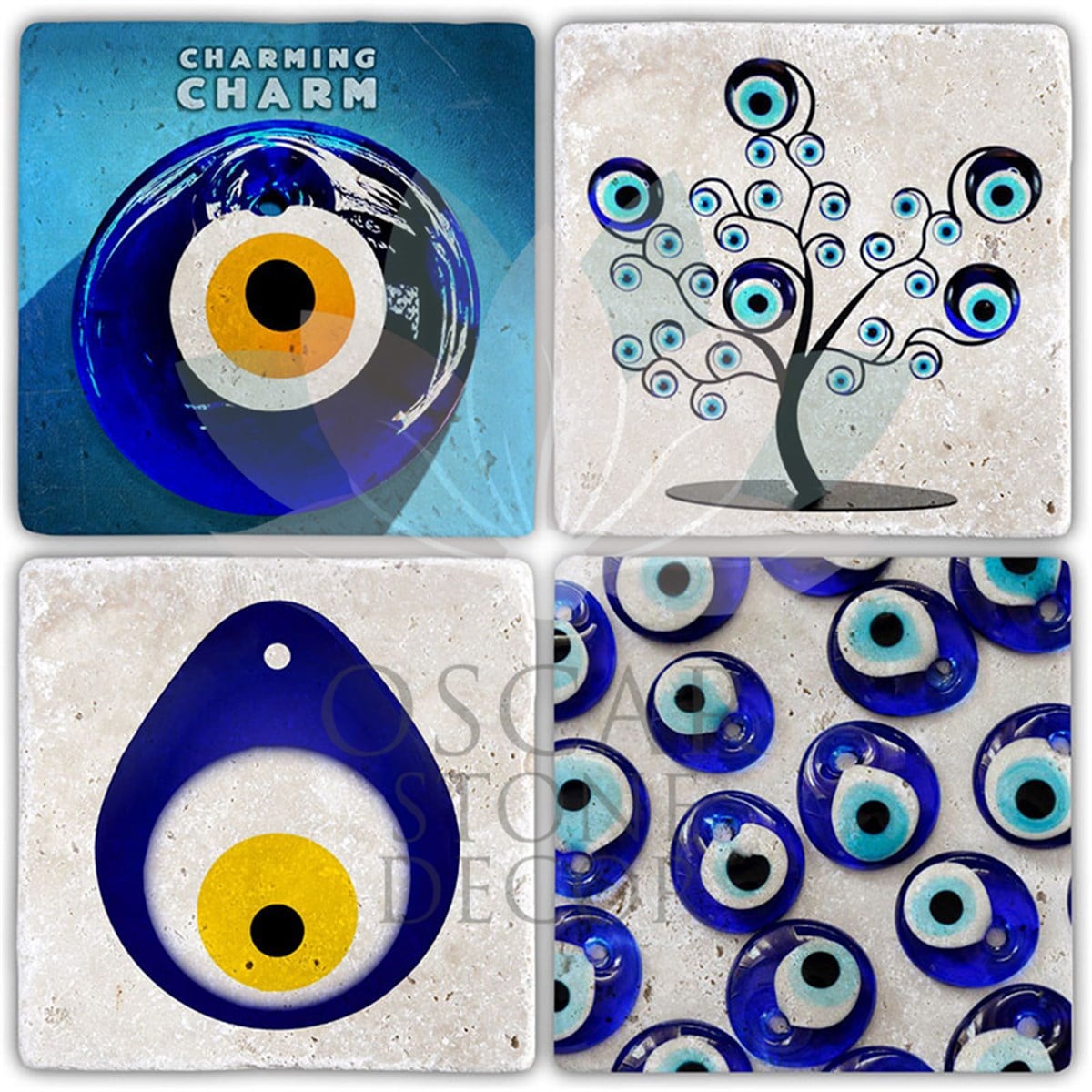 OSCAR STONE DECOR NAZARA GELME 4'lü DOĞALTAŞ BARDAK ALTLIĞI / BA409 (COASTER)