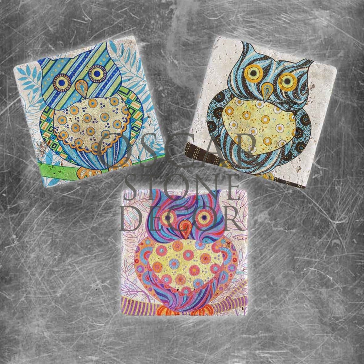 OSCAR STONE DECOR NEŞELİ BAYKUŞLAR DOĞALTAŞ MAGNET SETİ / MG-004
