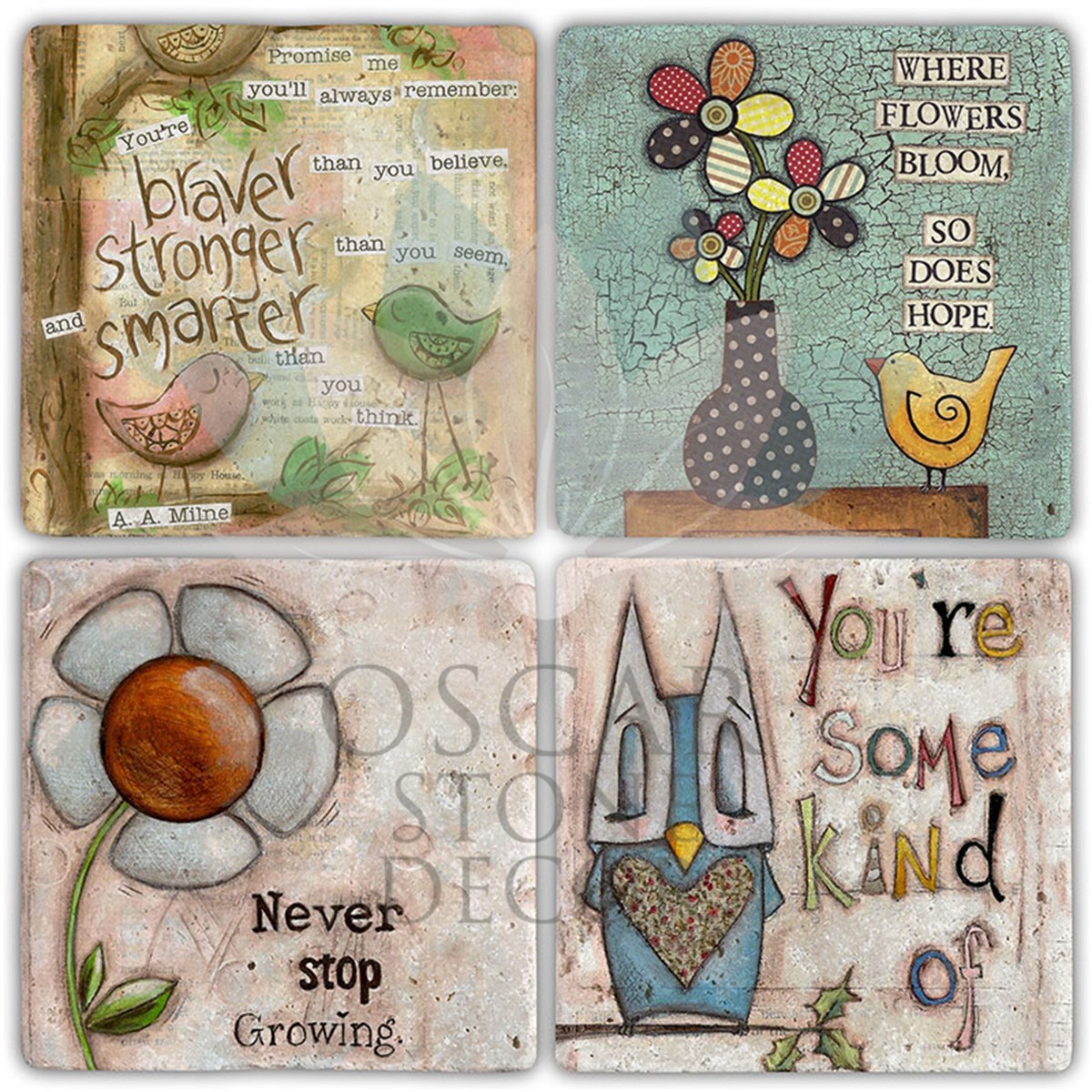 OSCAR STONE DECOR NEVER STOP GROWING 4'lü DOĞALTAŞ BARDAK ALTLIĞI / BA375 (COASTER)