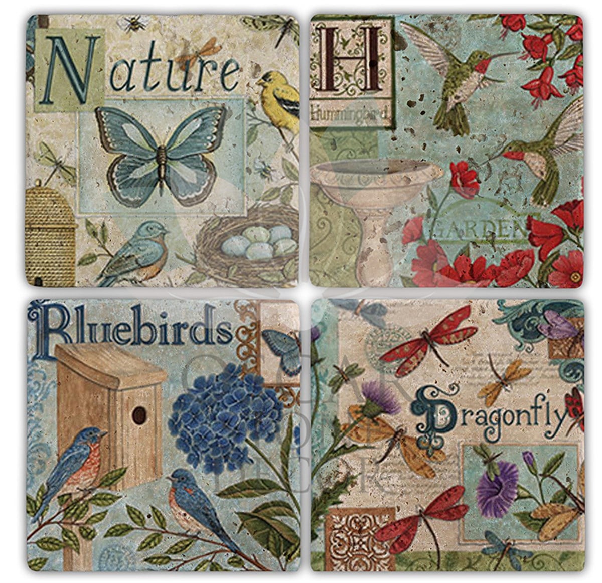OSCAR STONE DECOR OLD BIRD 4'lü DOĞALTAŞ BARDAK ALTLIĞI / BA116 (COASTER)