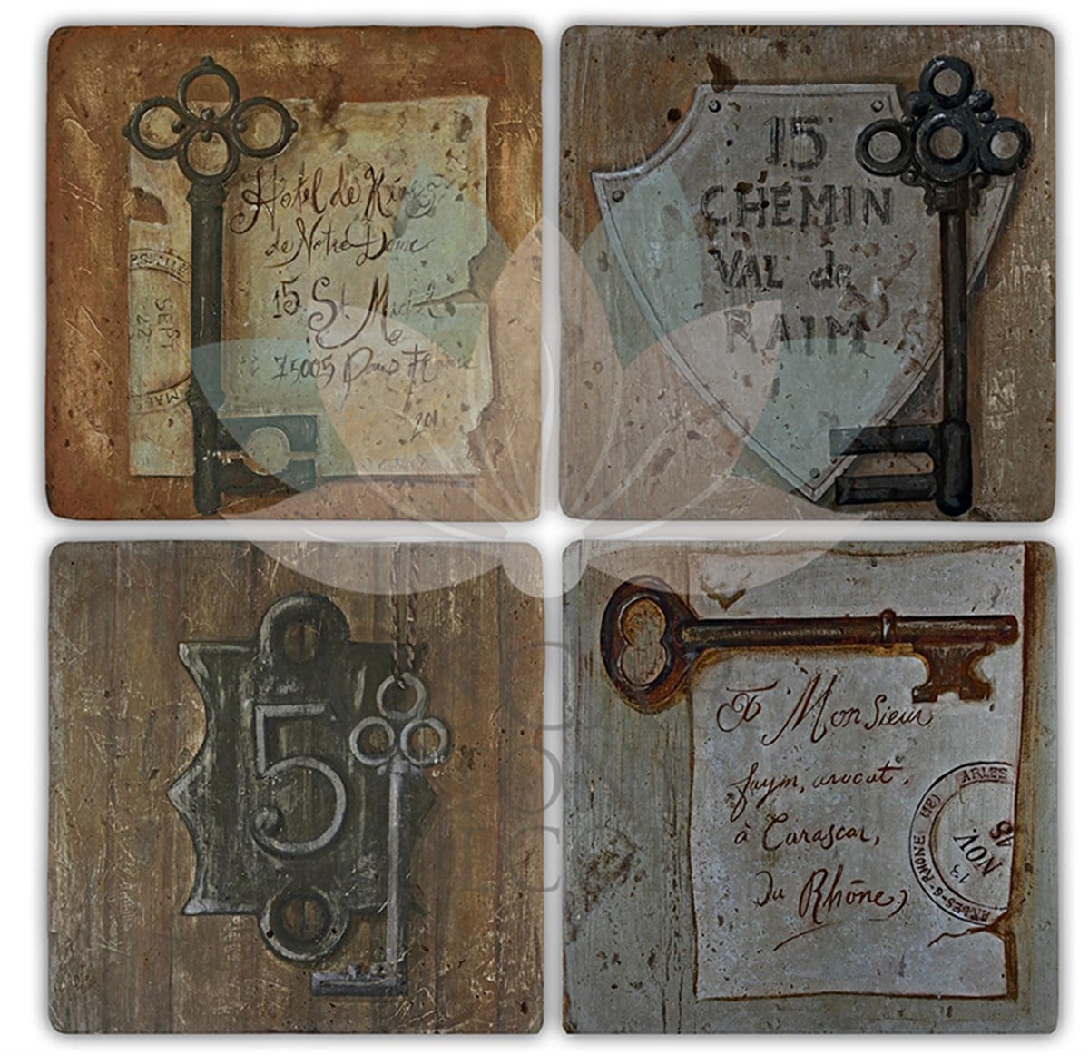 OSCAR STONE DECOR OLD KEYS. 4'lü DOĞALTAŞ BARDAK ALTLIĞI / BA132 (COASTER)