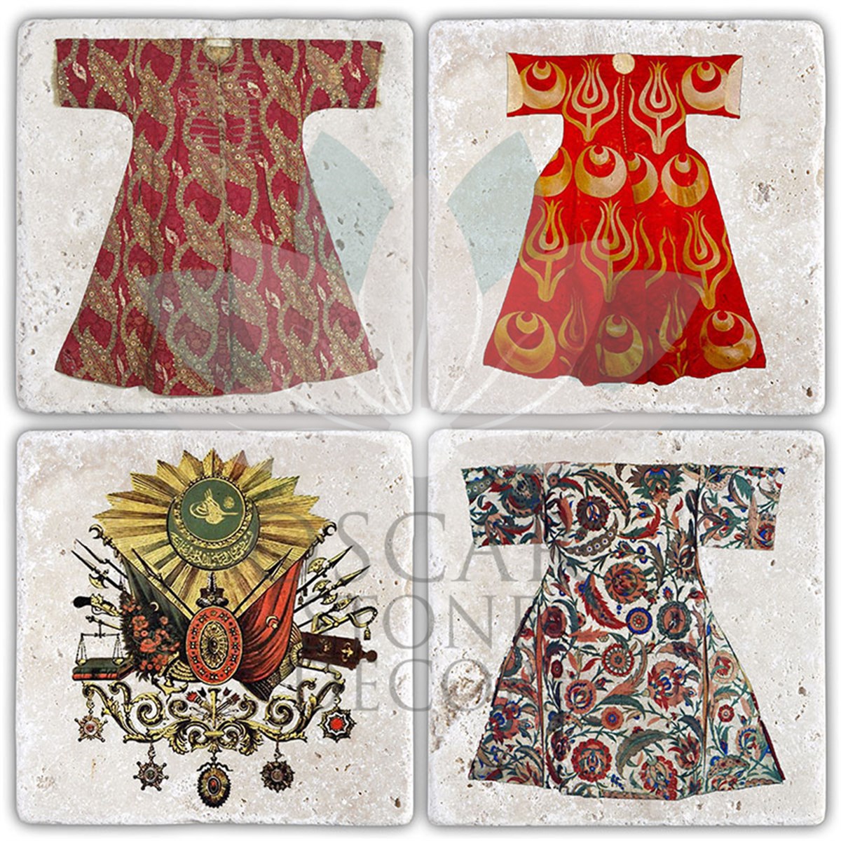 OSCAR STONE DECOR OSMANLI 4'lü DOĞALTAŞ BARDAK ALTLIĞI / BA376 (COASTER)