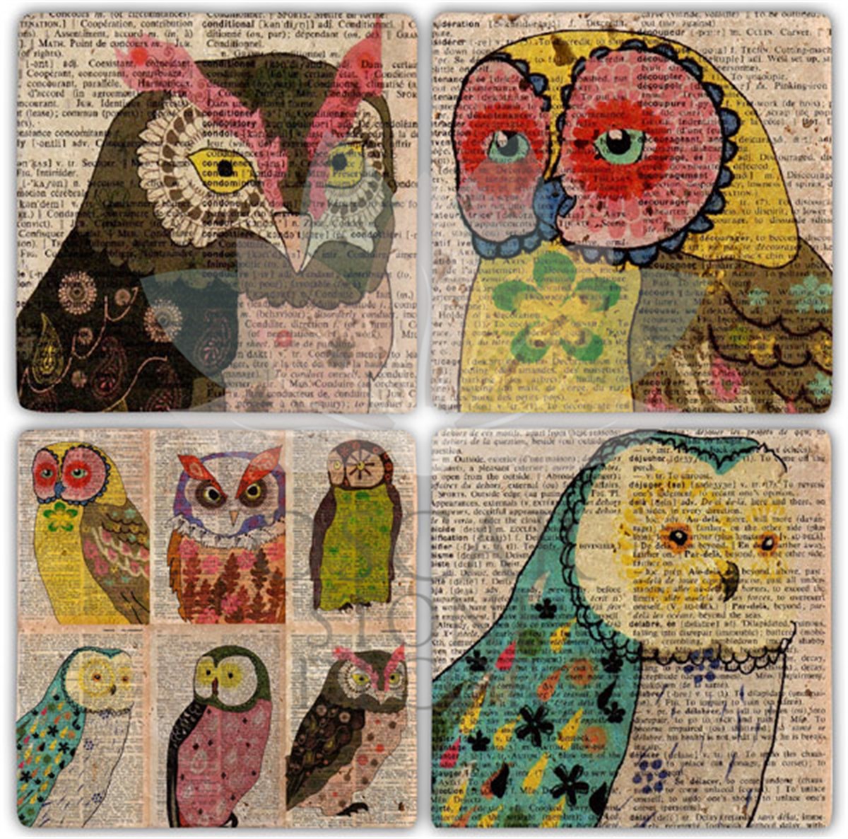 OSCAR STONE DECOR OWL 4'lü DOĞALTAŞ BARDAK ALTLIĞI / BA014 (COASTER)