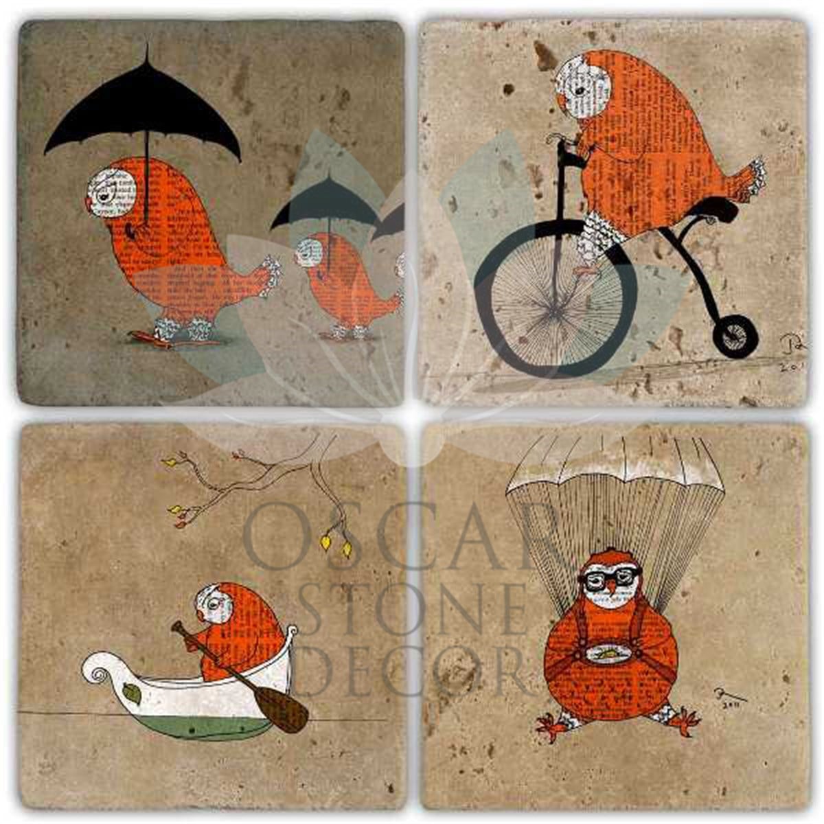 OSCAR STONE DECOR OWL ACTIVITY 4'lü DOĞALTAŞ BARDAK ALTLIĞI / BA244 (COASTER)