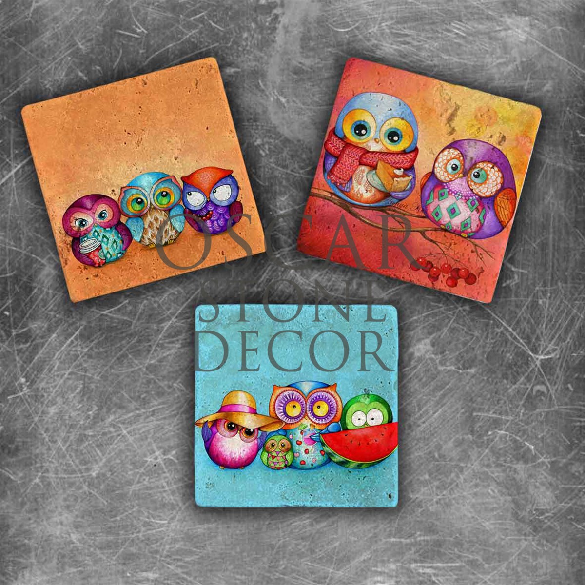 OSCAR STONE DECOR OWL COLOR DOĞALTAŞ MAGNET SETİ / MG-036
