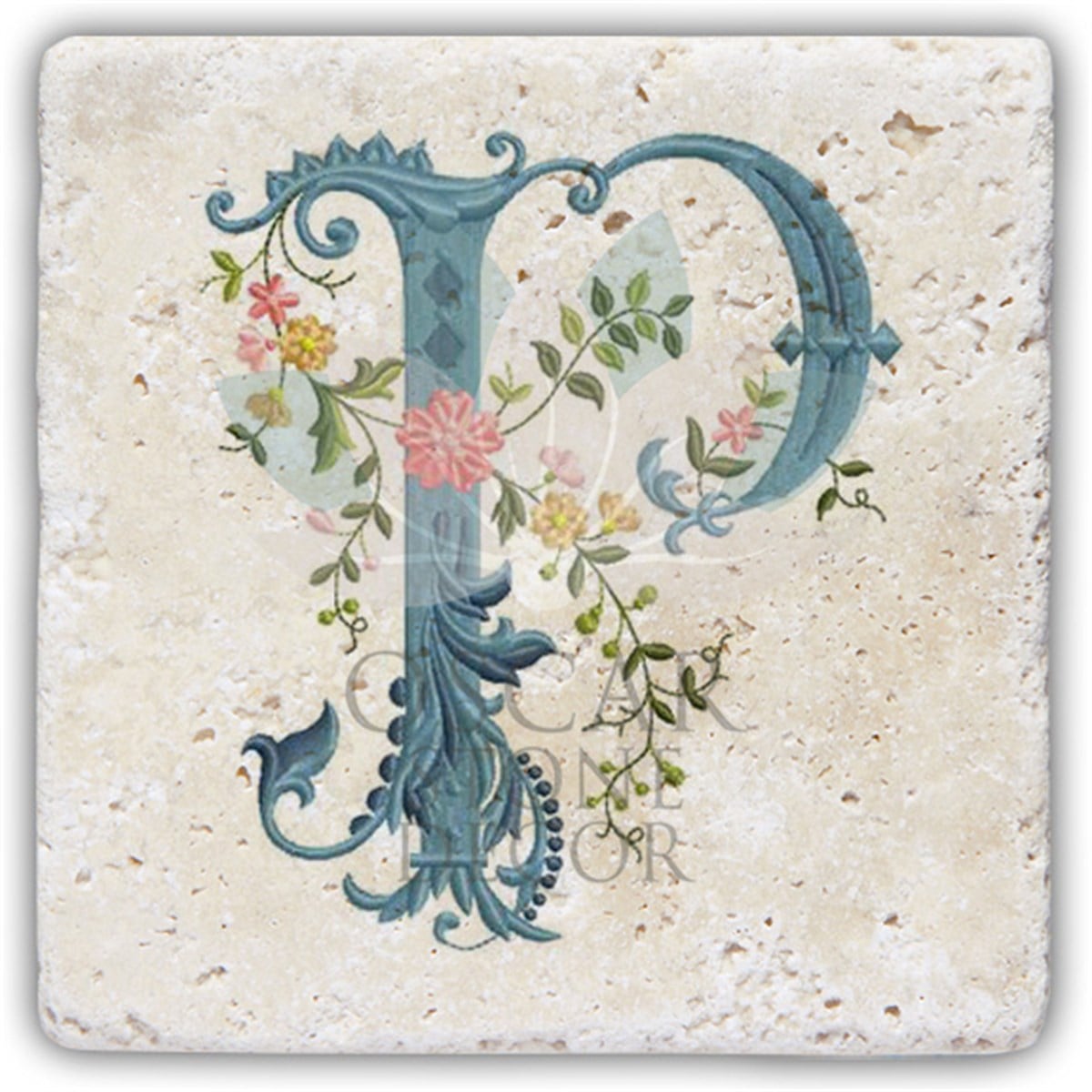 OSCAR STONE DECOR P HARFİ TEKLİ DOĞALTAŞ BARDAK ALTLIĞI / BA-P4 (COASTER)