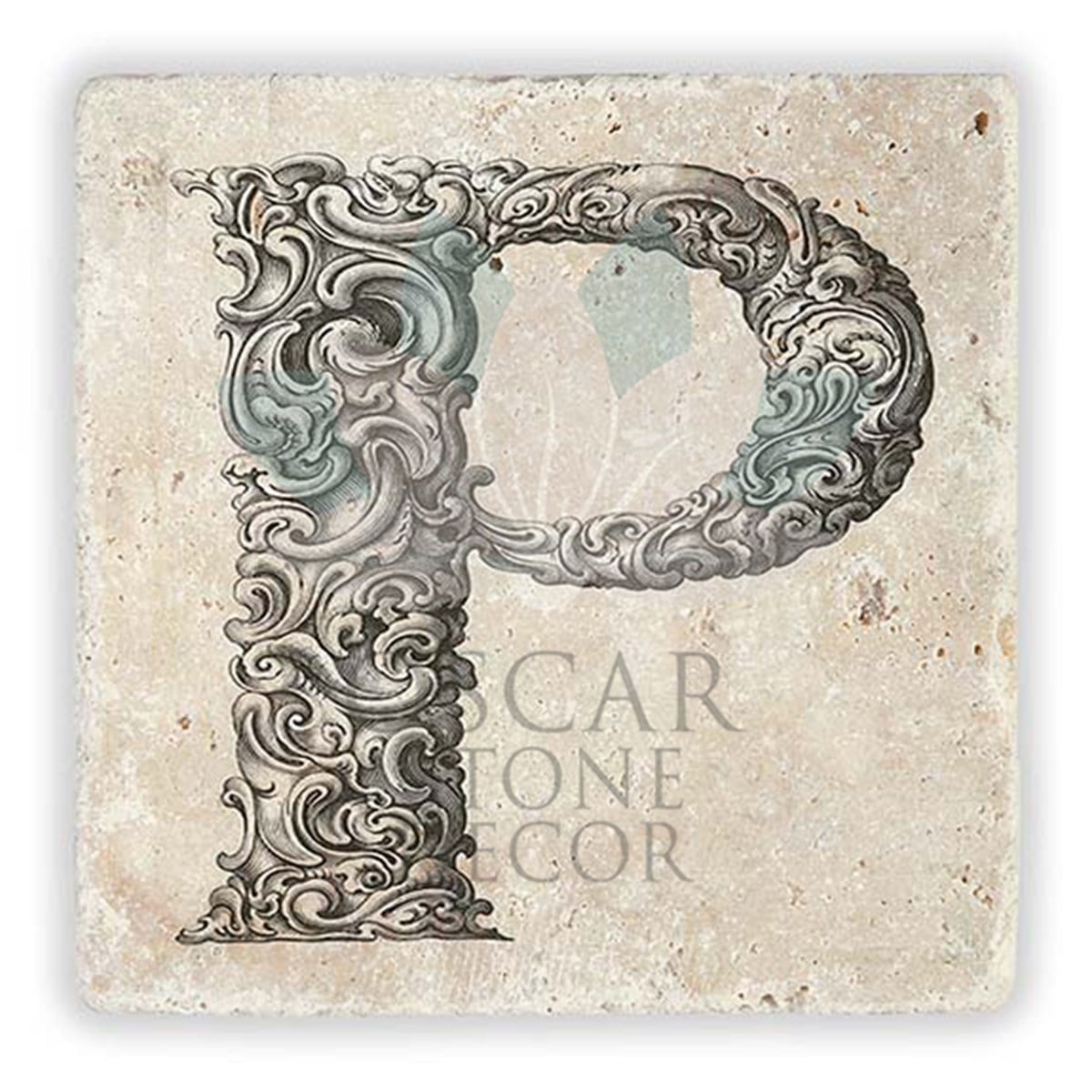 OSCAR STONE DECOR P HARFİ TEKLİ DOĞALTAŞ BARDAK ALTLIĞI / BA-P1 (COASTER)