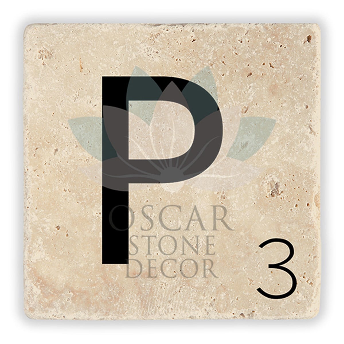 OSCAR STONE DECOR P HARFİ TEKLİ DOĞALTAŞ BARDAK ALTLIĞI / BA-P2 (COASTER)