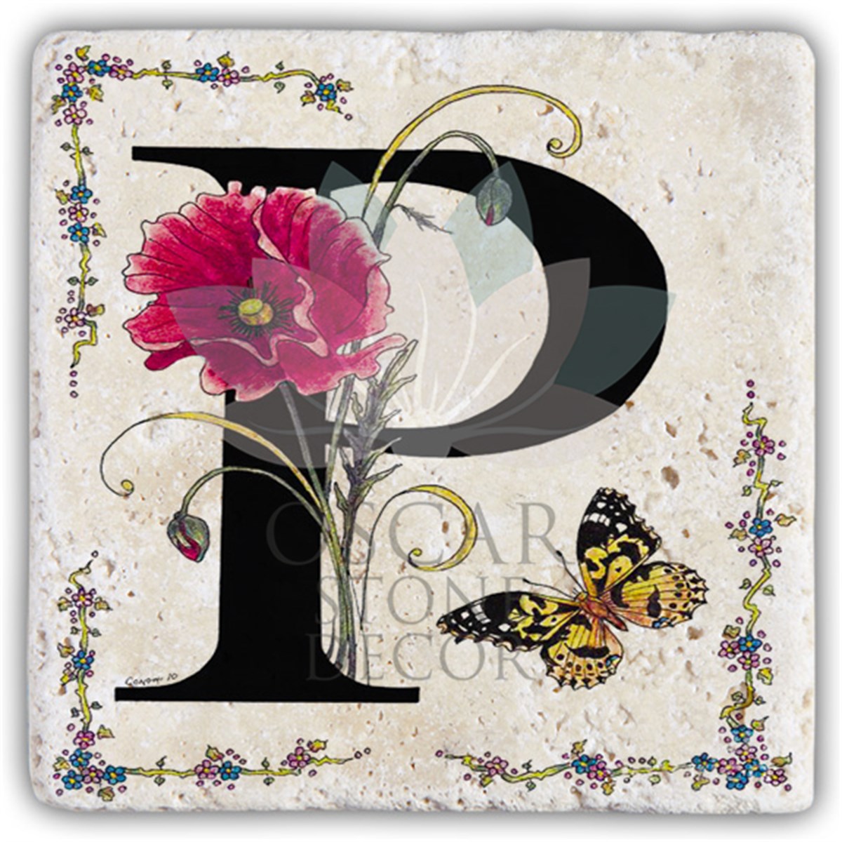 OSCAR STONE DECOR P HARFİ TEKLİ DOĞALTAŞ BARDAK ALTLIĞI / BA-P3 (COASTER)