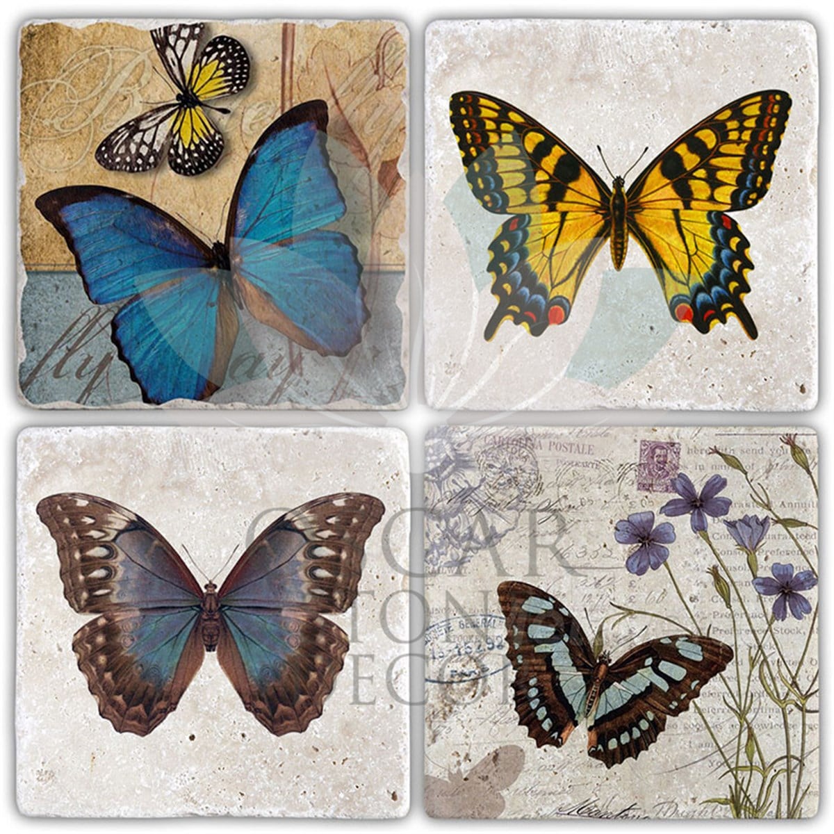 OSCAR STONE DECOR PAPILION 4'lü DOĞALTAŞ BARDAK ALTLIĞI / BA358 (COASTER)