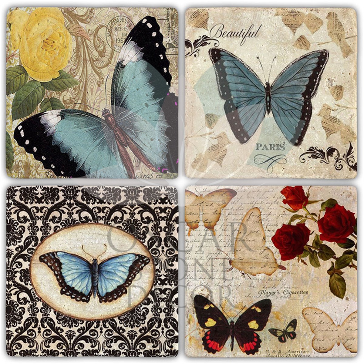 OSCAR STONE DECOR PAPILIONS 4'lü DOĞALTAŞ BARDAK ALTLIĞI / BA501 (COASTER)