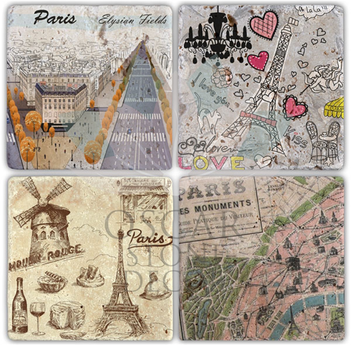 OSCAR STONE DECOR PARİS 4'lü DOĞALTAŞ BARDAK ALTLIĞI / BA047 (COASTER)