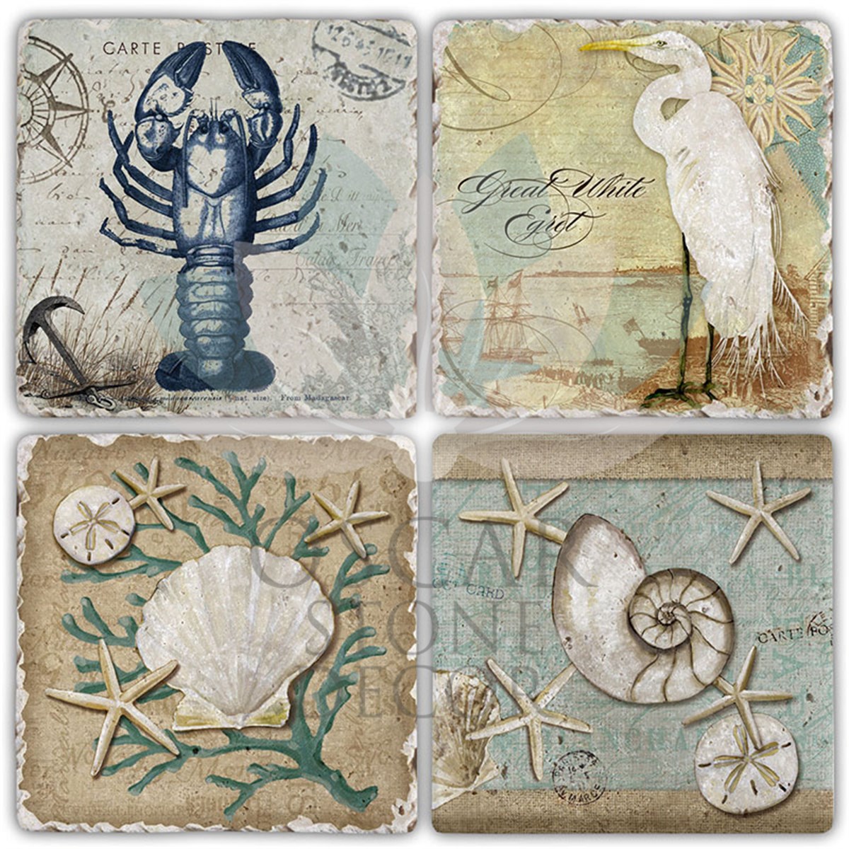 OSCAR STONE DECOR PLAGE 4'lü DOĞALTAŞ BARDAK ALTLIĞI / BA507 (COASTER)