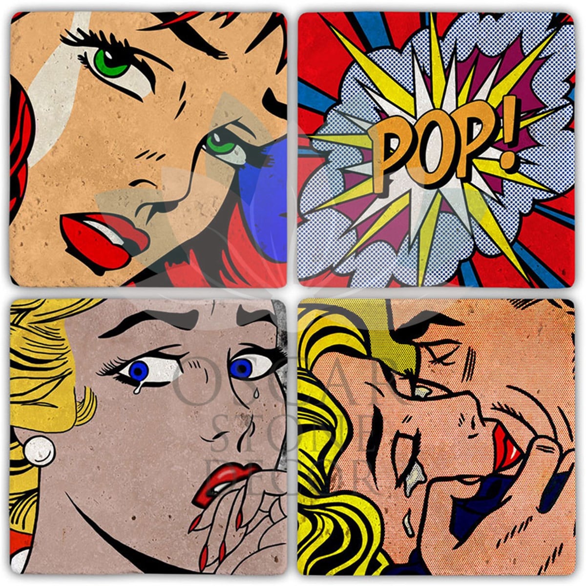 OSCAR STONE DECOR POPART DRAWING 4'lü DOĞALTAŞ BARDAK ALTLIĞI / BA425 (COASTER)