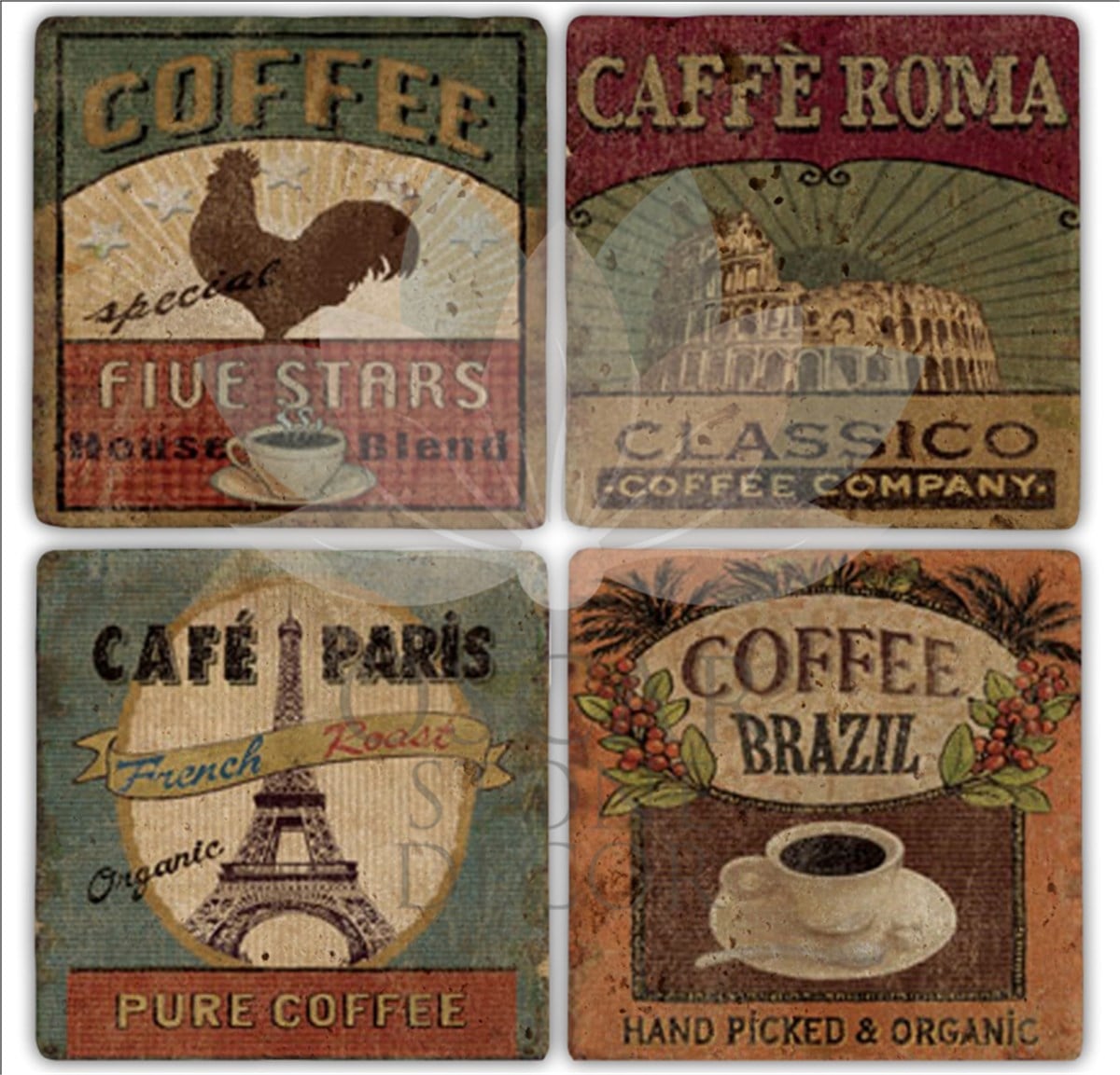 OSCAR STONE DECOR PURE COFFEE 4'lü DOĞALTAŞ BARDAK ALTLIĞI / BA187 (COASTER)