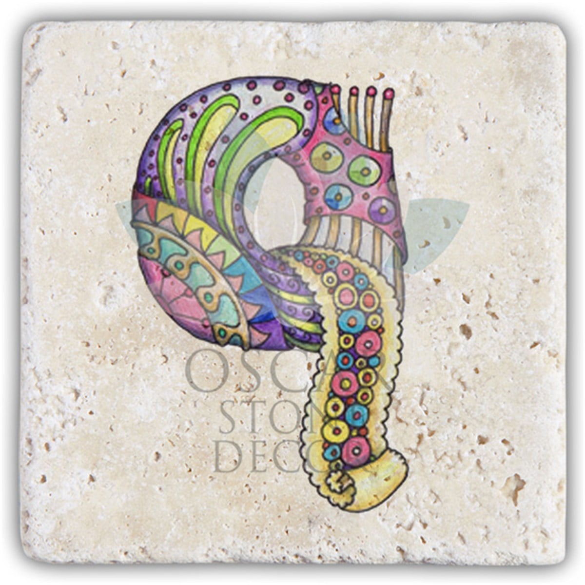 OSCAR STONE DECOR Q HARFİ TEKLİ DOĞALTAŞ BARDAK ALTLIĞI / BA-Q5 (COASTER)