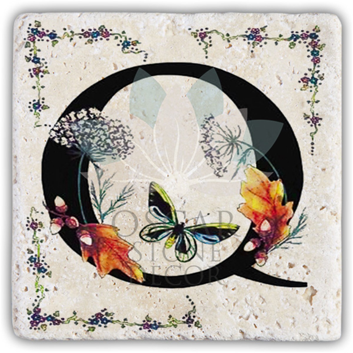 OSCAR STONE DECOR Q HARFİ TEKLİ DOĞALTAŞ BARDAK ALTLIĞI / BA-Q3 (COASTER)