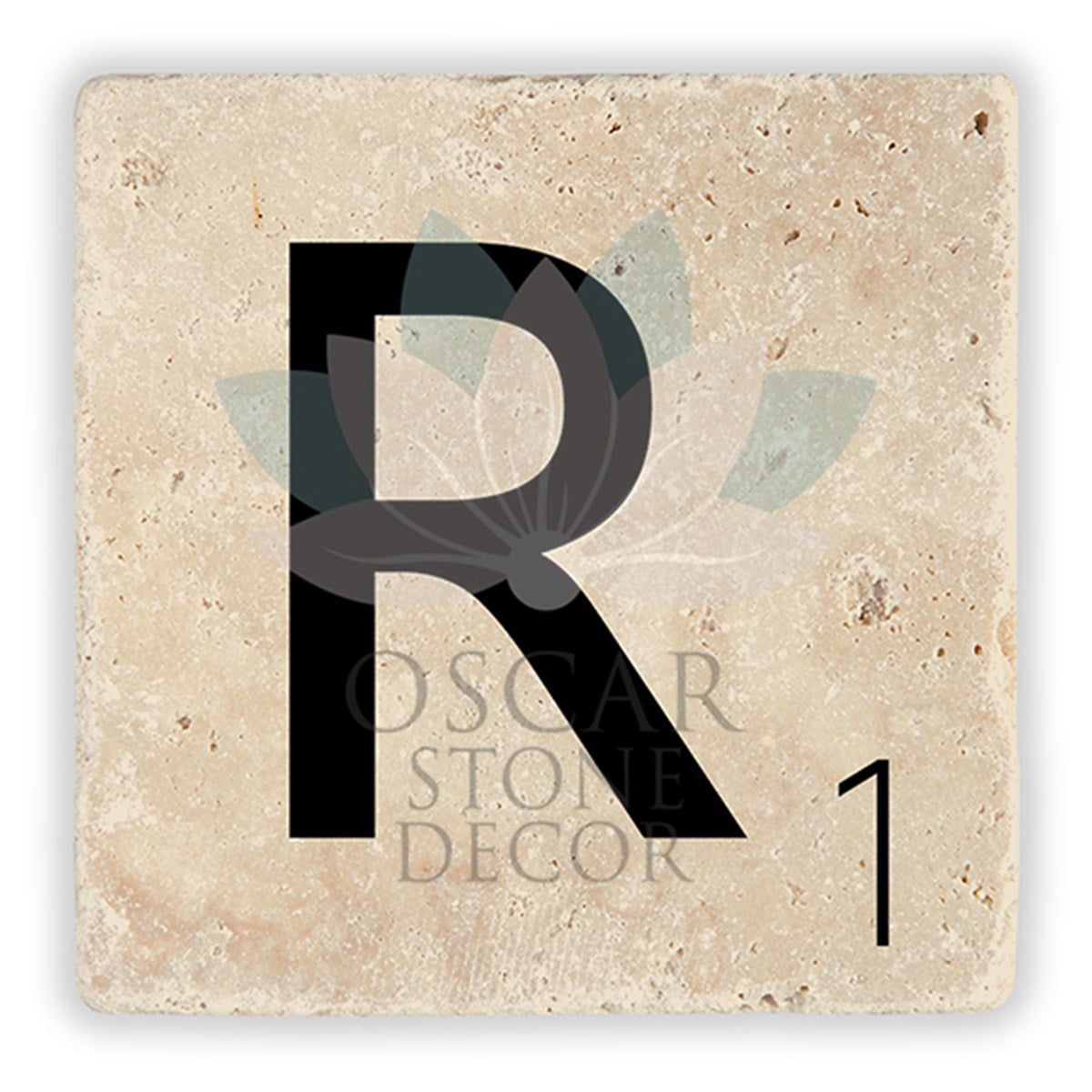 OSCAR STONE DECOR R HARFİ TEKLİ DOĞALTAŞ BARDAK ALTLIĞI / BA-R2 (COASTER)