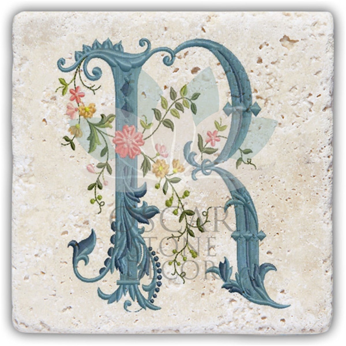OSCAR STONE DECOR R HARFİ TEKLİ DOĞALTAŞ BARDAK ALTLIĞI / BA-R4 (COASTER)