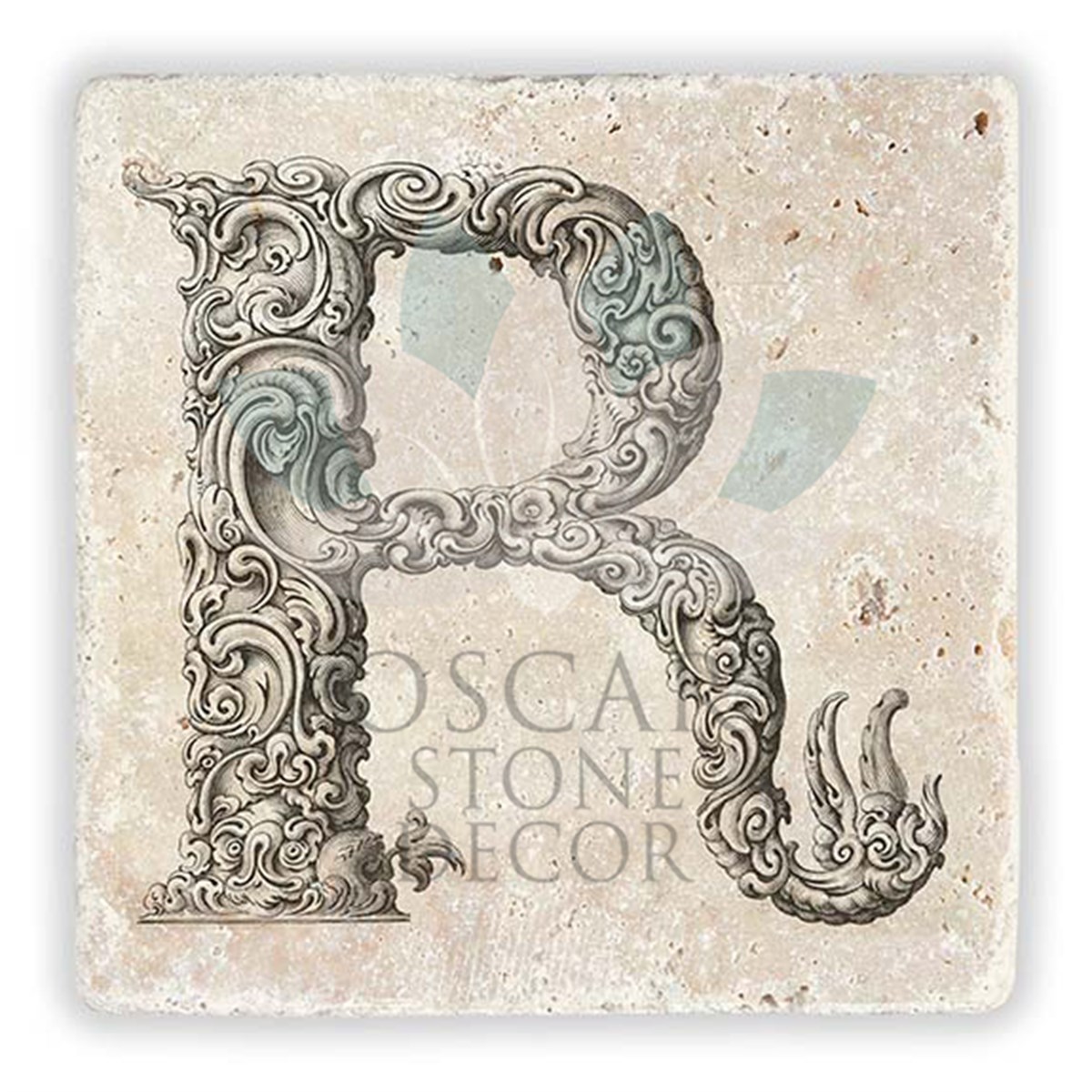 OSCAR STONE DECOR R HARFİ TEKLİ DOĞALTAŞ BARDAK ALTLIĞI / BA-R1 (COASTER)