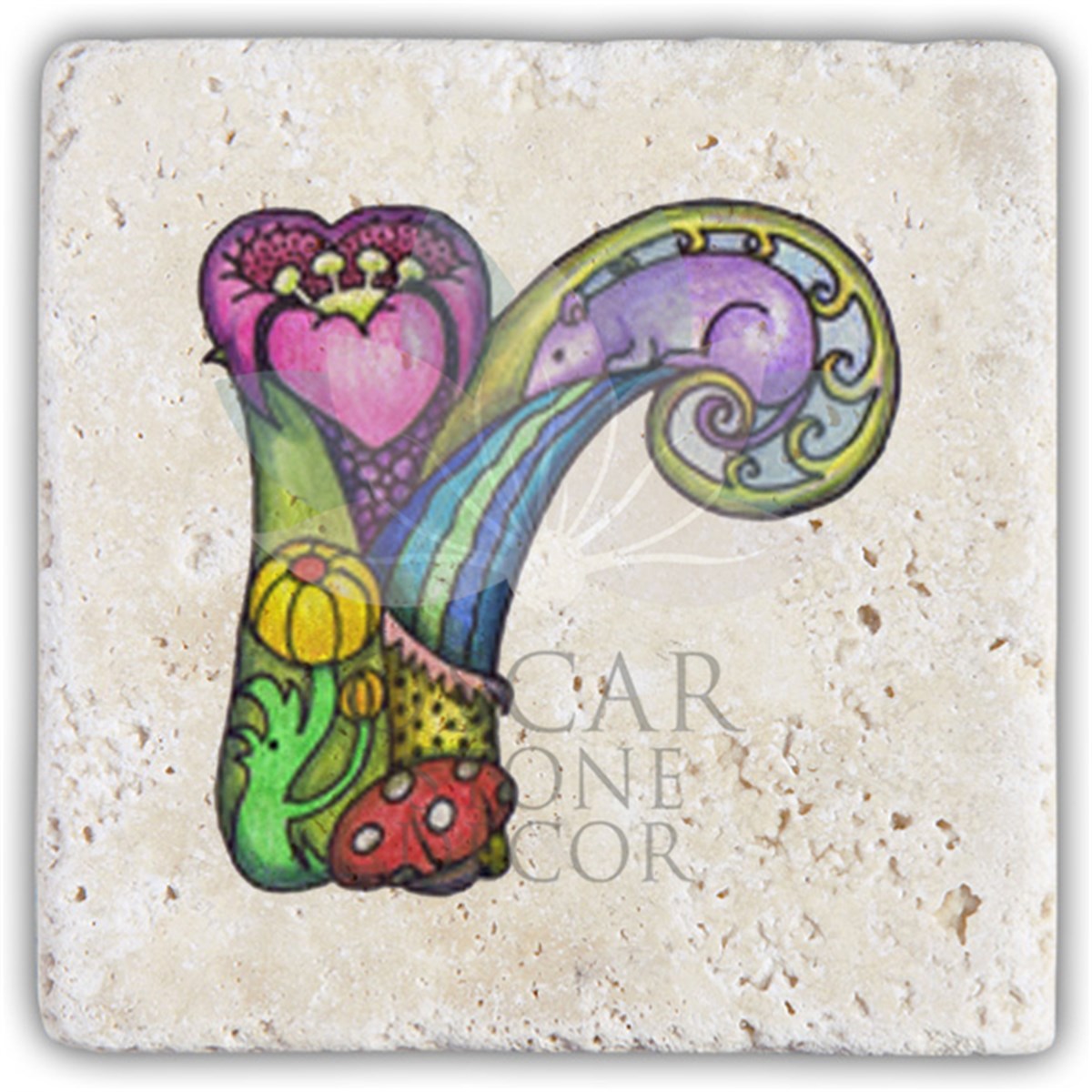 OSCAR STONE DECOR R HARFİ TEKLİ DOĞALTAŞ BARDAK ALTLIĞI / BA-R5 (COASTER)