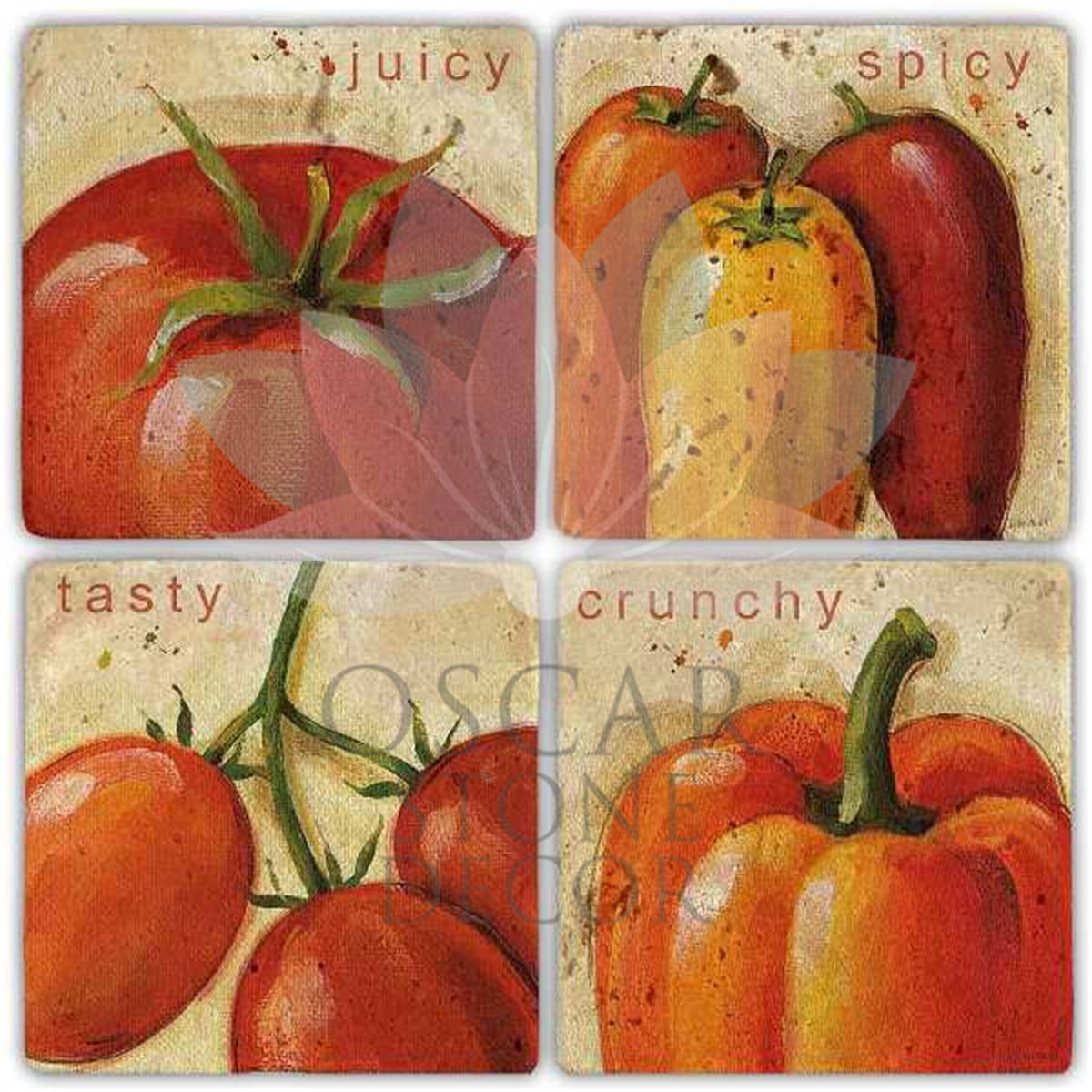 OSCAR STONE DECOR RED VEGETABLES 4'lü DOĞALTAŞ BARDAK ALTLIĞI / BA247 (COASTER)
