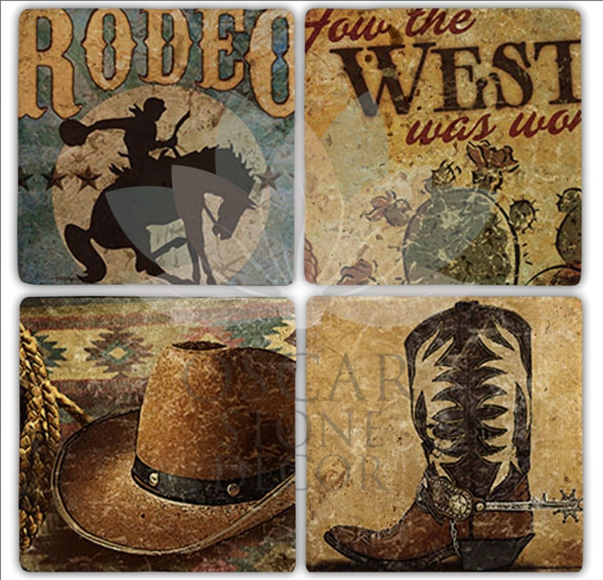 OSCAR STONE DECOR RODEO 4'lü DOĞALTAŞ BARDAK ALTLIĞI / BA176 (COASTER)