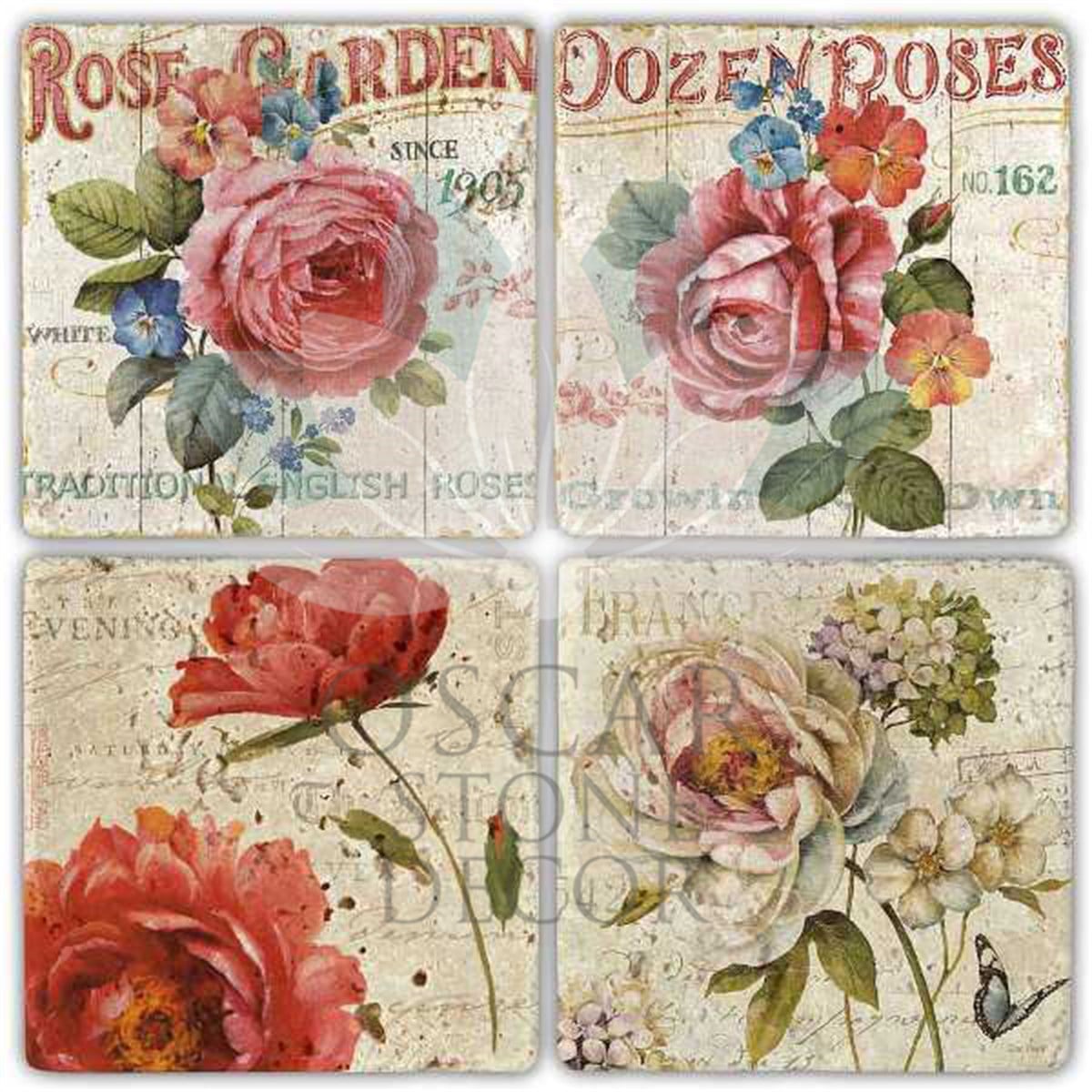 OSCAR STONE DECOR ROSE GARDEN 4'lü DOĞALTAŞ BARDAK ALTLIĞI / BA301 (COASTER)