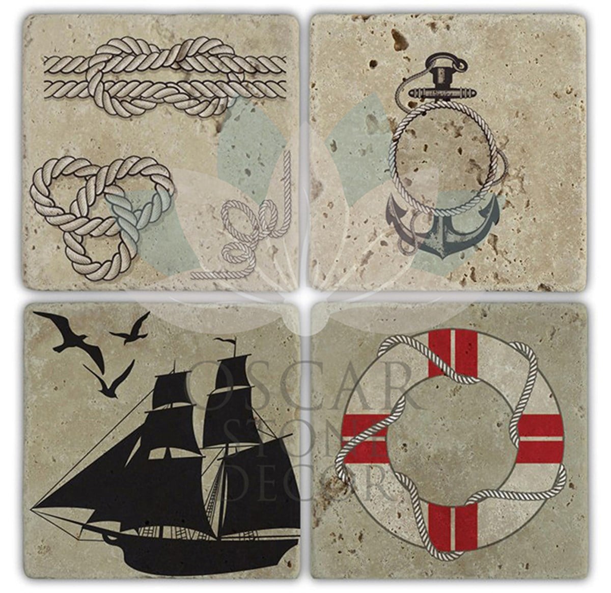 OSCAR STONE DECOR SAİLOR 4'lü DOĞALTAŞ BARDAK ALTLIĞI / BA147 (COASTER)