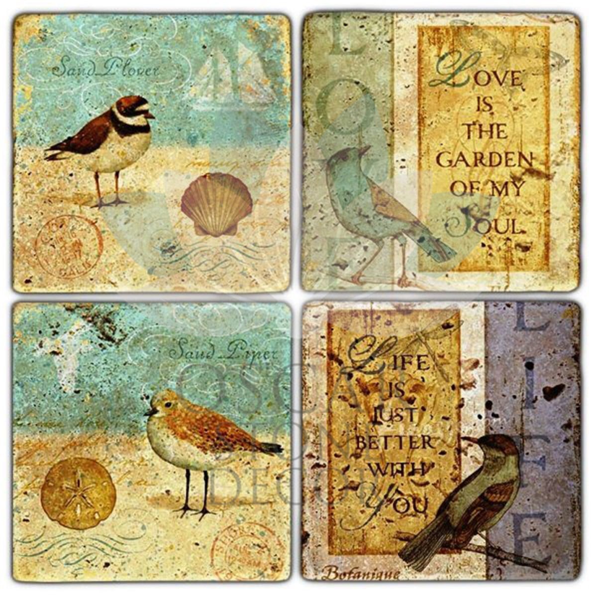 OSCAR STONE DECOR SAND BIRD 4'lü DOĞALTAŞ BARDAK ALTLIĞI / BA240 (COASTER)
