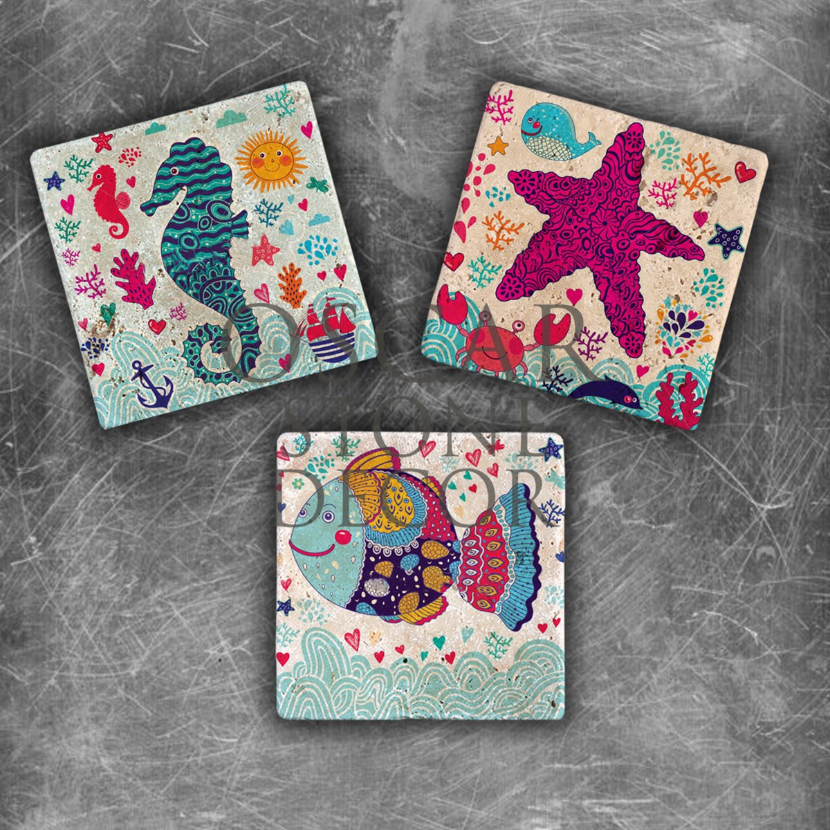 OSCAR STONE DECOR SEA ANIMALS SET DOĞALTAŞ MAGNET SETİ / MG-130