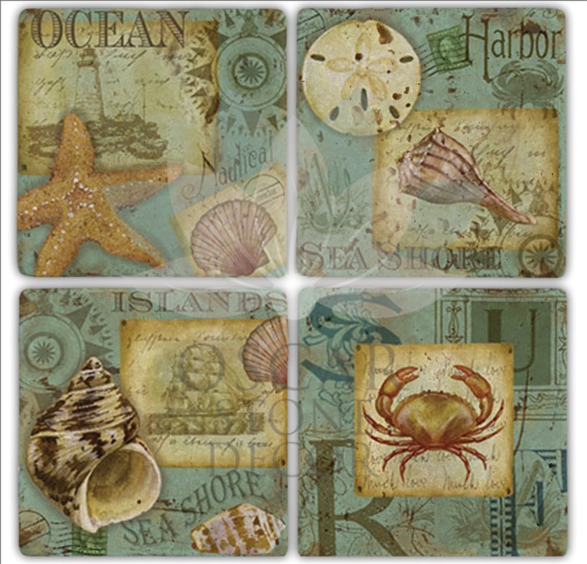 OSCAR STONE DECOR SEA SHORE 4'lü DOĞALTAŞ BARDAK ALTLIĞI / BA161 (COASTER)