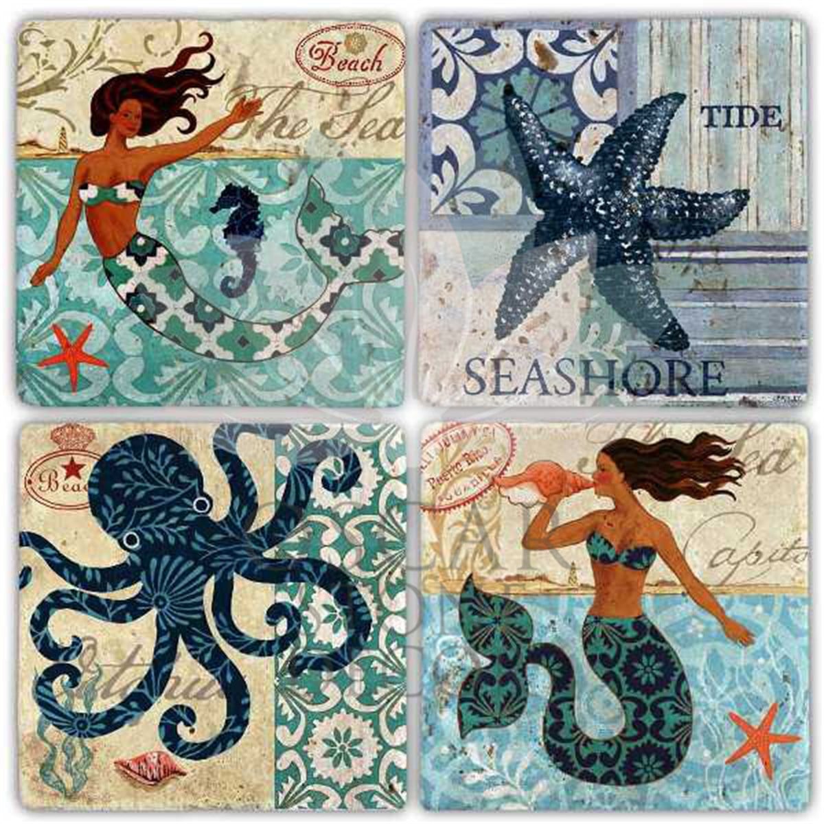 OSCAR STONE DECOR SEASHORE 4'lü DOĞALTAŞ BARDAK ALTLIĞI / BA281 (COASTER)