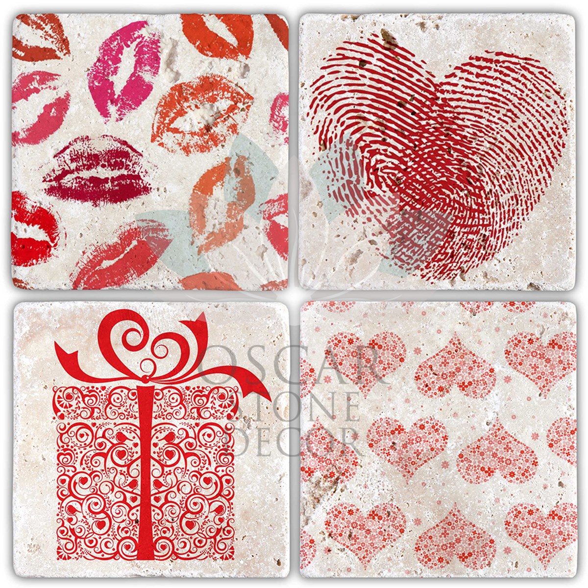 OSCAR STONE DECOR SEVGİLİLER GÜNÜ 4'lü DOĞALTAŞ BARDAK ALTLIĞI / SBA04 (COASTER)