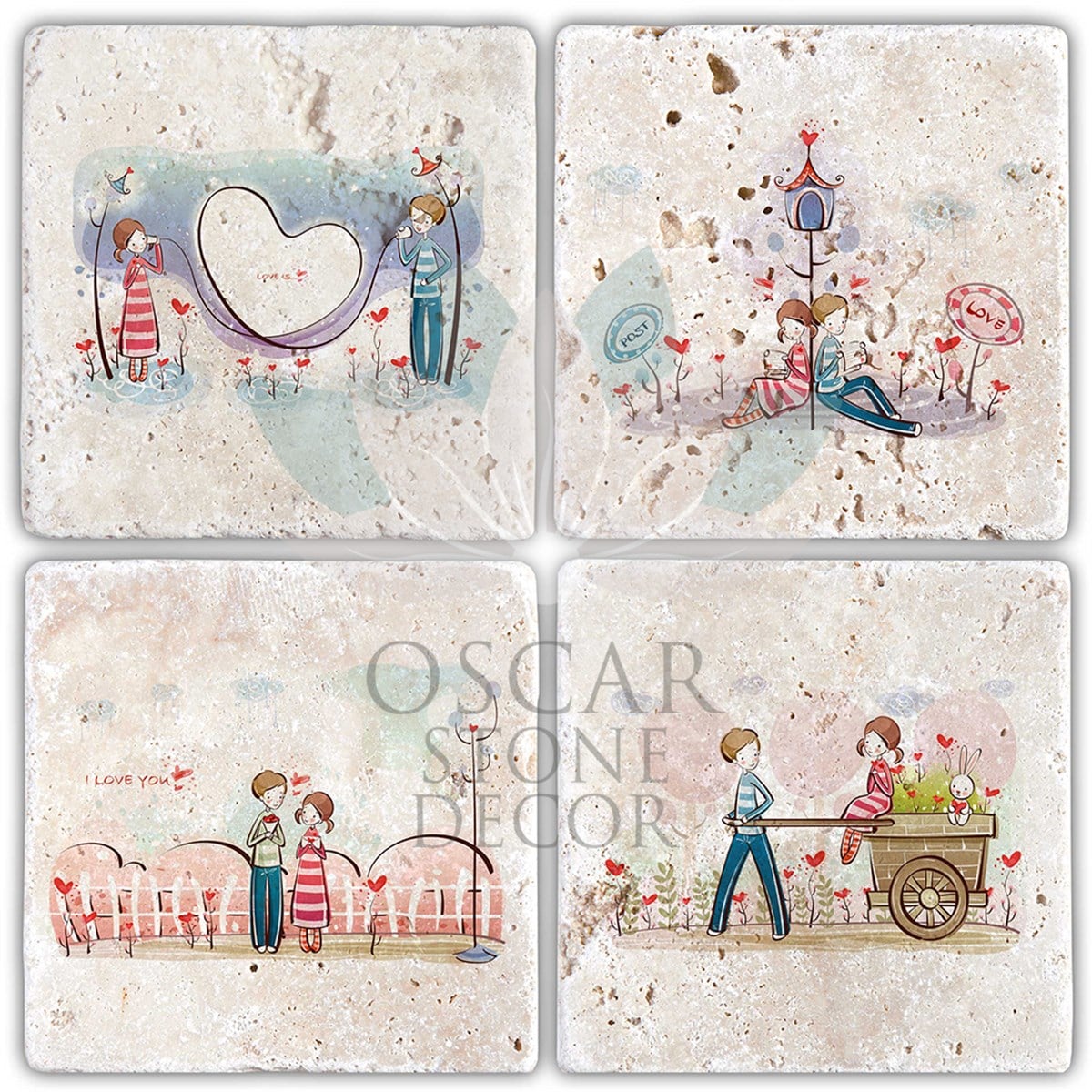 OSCAR STONE DECOR SEVGİLİLER GÜNÜ 4'lü DOĞALTAŞ BARDAK ALTLIĞI / SBA09 (COASTER)