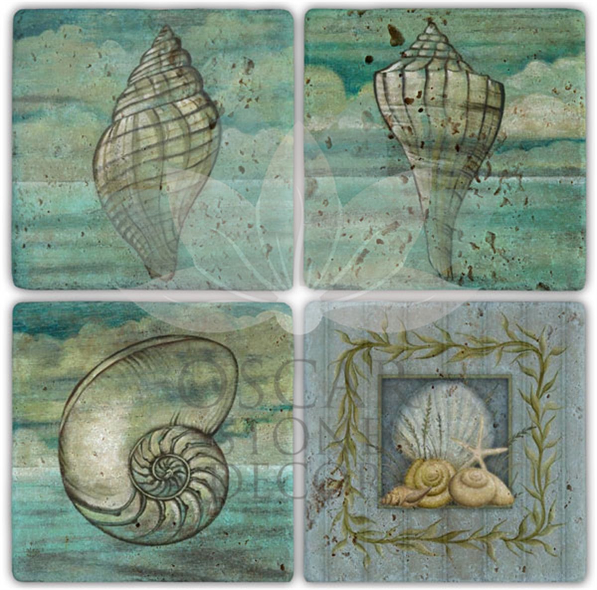 OSCAR STONE DECOR SHELLBLUE 4'lü DOĞALTAŞ BARDAK ALTLIĞI / BA008 (COASTER)