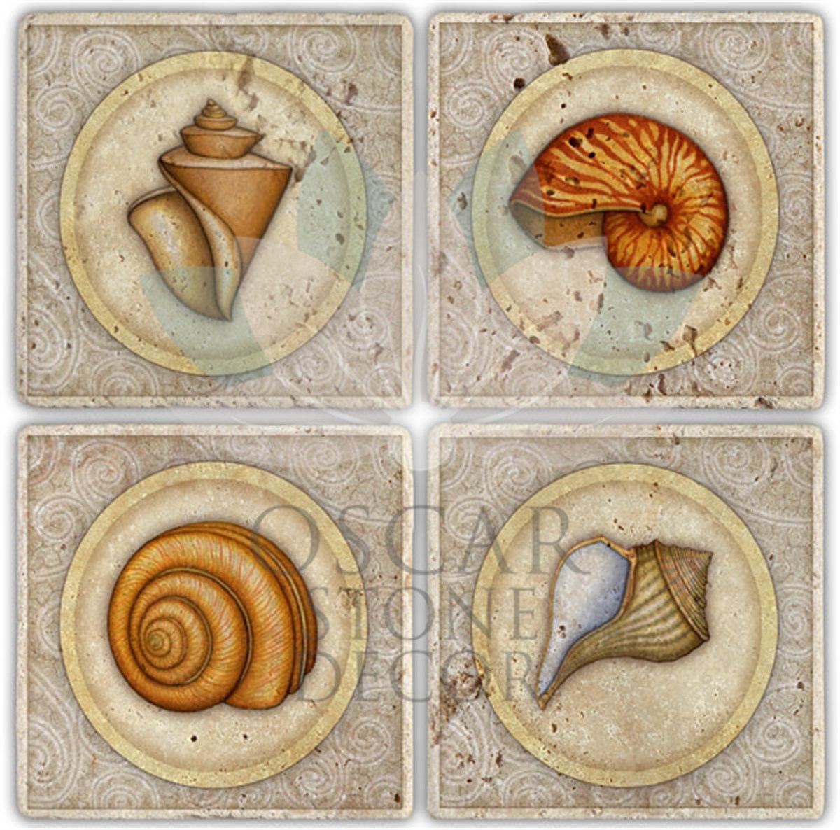OSCAR STONE DECOR SHELLORANGE 4'lü DOĞALTAŞ BARDAK ALTLIĞI / BA009 (COASTER)