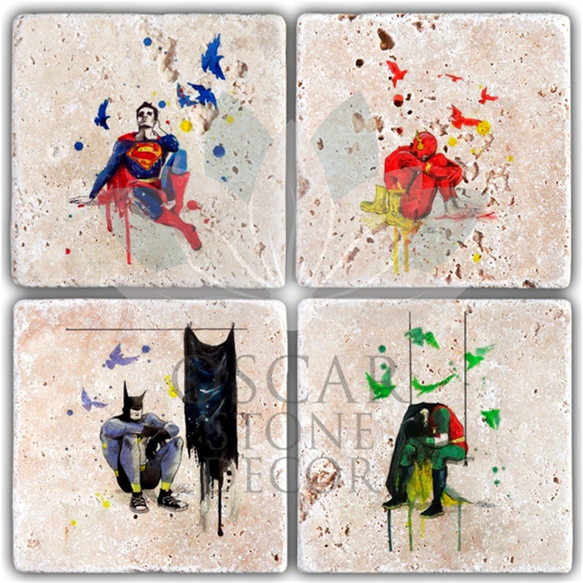 OSCAR STONE DECOR SUPER HERO 4'lü DOĞALTAŞ BARDAK ALTLIĞI / BA328 (COASTER)