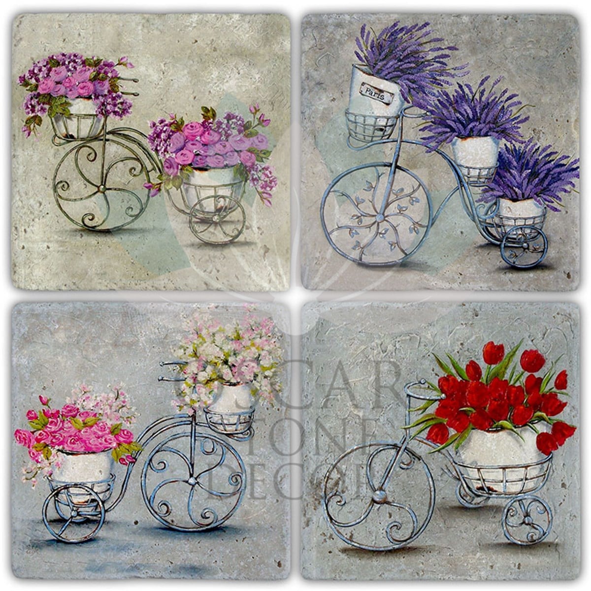 OSCAR STONE DECOR SÜS BİSİKLETİ 4'lü DOĞALTAŞ BARDAK ALTLIĞI / BA470 (COASTER)