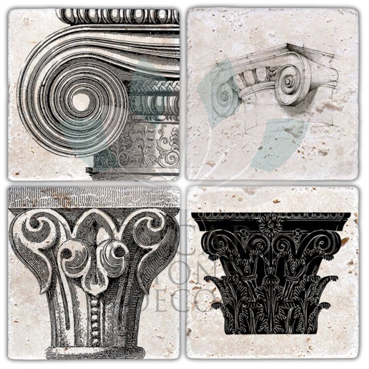 OSCAR STONE DECOR SÜTUN BAŞLIĞI 4'lü DOĞALTAŞ BARDAK ALTLIĞI / BA330 (COASTER)