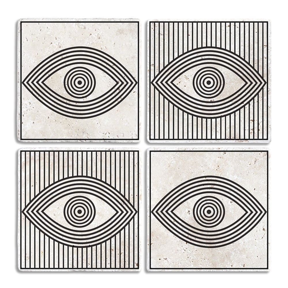 Oscar Stone Decor Taş Bardak Altlığı Stone Coasters - Göz / Eye 4lü Set