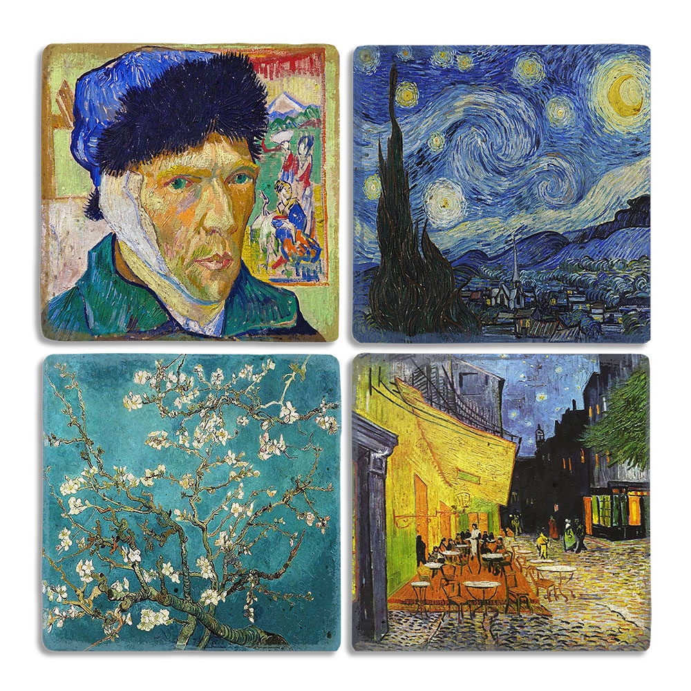 Oscar Stone Decor Taş Bardak Altlığı Stone Coasters - 4lü Set Vincent van Gogh Tabloları