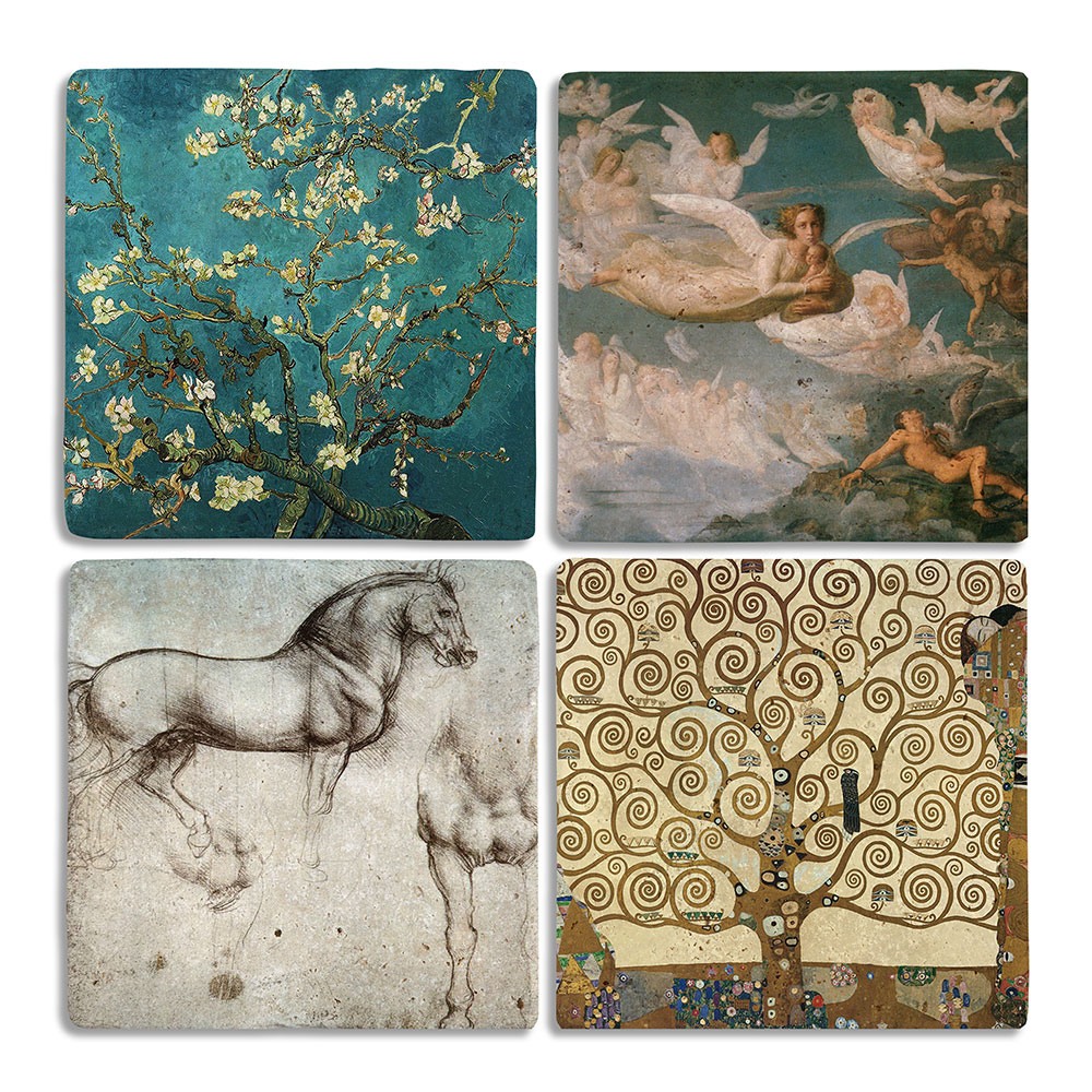 Oscar Stone Decor Taş Bardak Altlığı Stone Coasters - 4lü Set Tablo Kolleksiyonu Seti