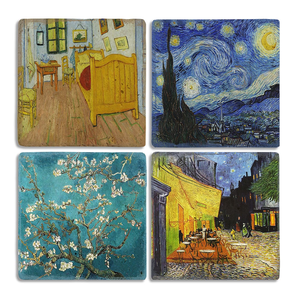 Oscar Stone Decor Taş Bardak Altlığı Stone Coasters - 4lü Set Vincent van Gogh Tabloları