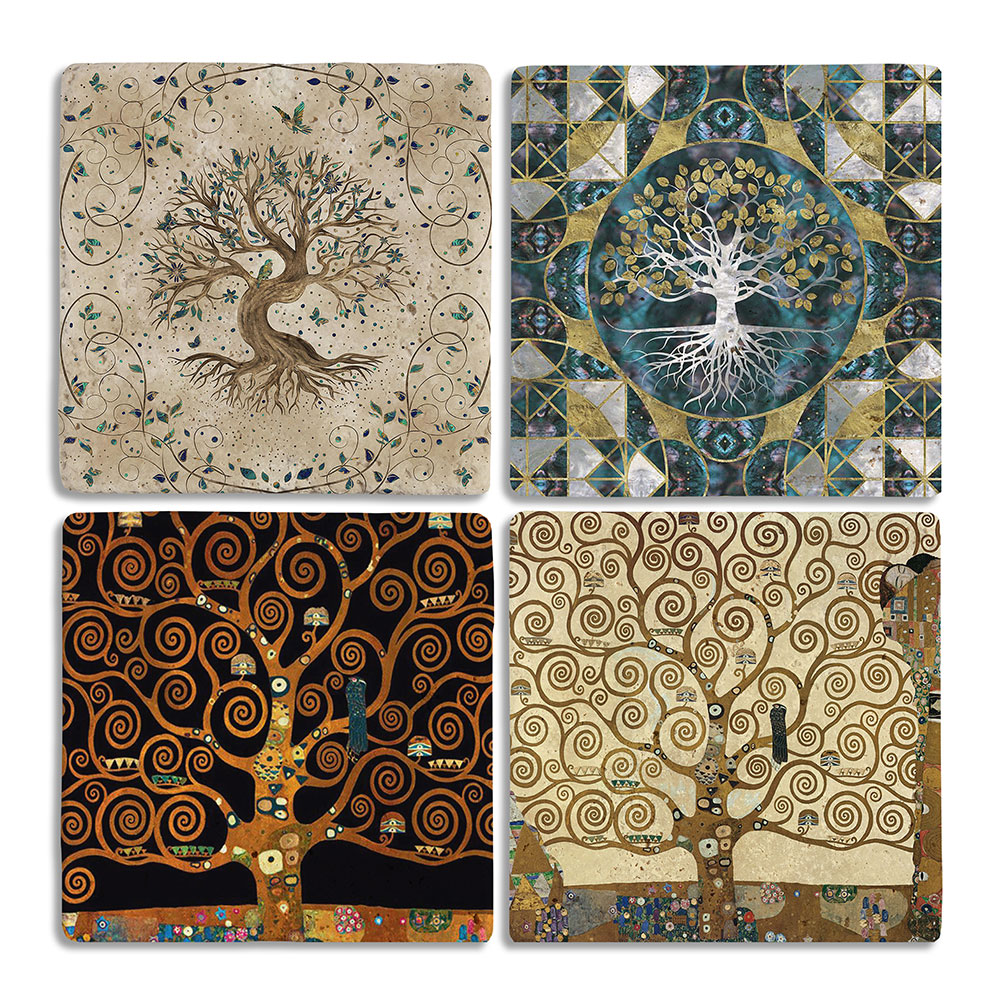 Oscar Stone Decor Taş Bardak Altlığı Stone Coasters - 4lü Set Hayat Ağacı Özel Kolleksiyon