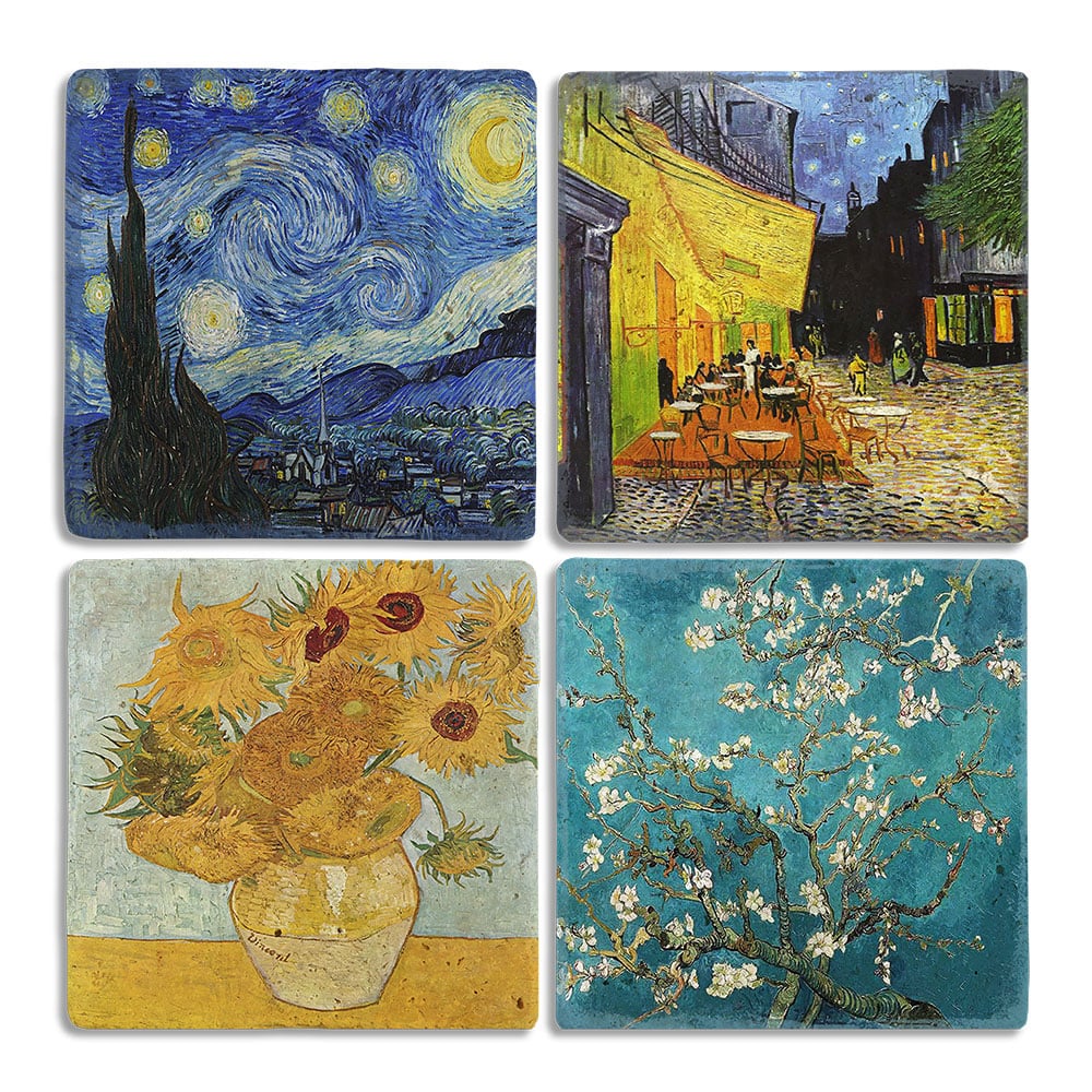 Oscar Stone Decor Taş Bardak Altlığı Stone Coasters - 4lü Set Vincent van Gogh Tabloları