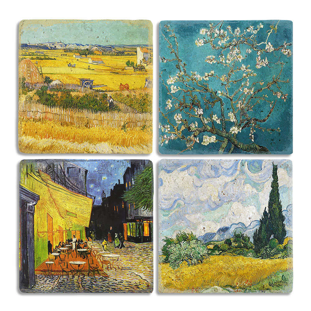 Oscar Stone Decor Taş Bardak Altlığı Stone Coasters - 4lü Set Vincent van Gogh Tabloları