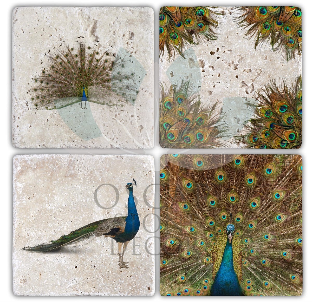 OSCAR STONE DECOR TAVUS 4'lü DOĞALTAŞ BARDAK ALTLIĞI / BA097 (COASTER)